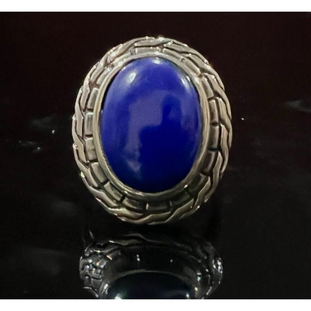 Large STS Sterling Silver & Lapis Lazuli Basket Weave Statement Ring - Picture 5 of 12